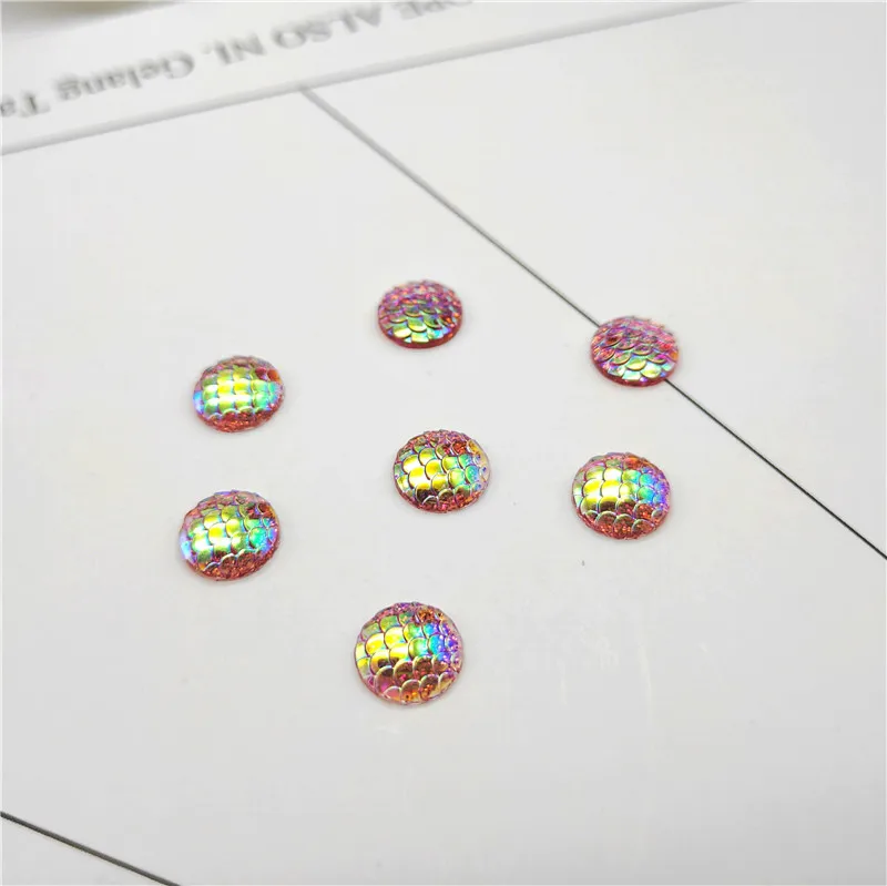 1 Pack 10mm Round Flatback AB Iridescent Resin Mermaid Cabochons Cameo Fit DIY Earring Base Jewelry Making Findings Supplier | Украшения и