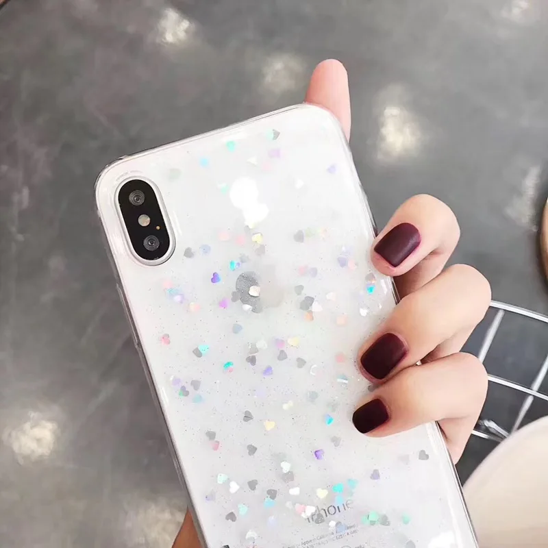 Шикарные мягкие чехол для iPhone 6 S Plus X XS Max чехлы с блестящим сердечком XR 7 8 5 5S se Coque |