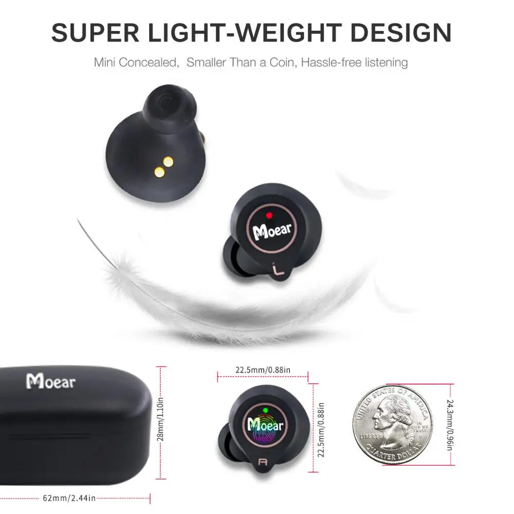 TWS Bluetooth наушники, Moear Bluetooth 5,0 наушники настоящие беспроводные наушники спортивные наушники-вкладыши TWS стерео HiFi Звук Bluetooth наушники
