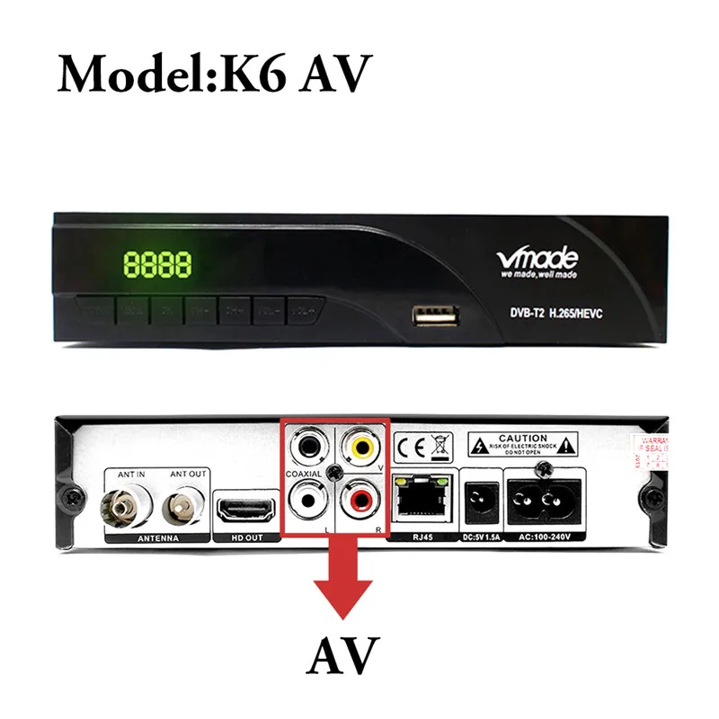 Vmade Горячая ТВ тюнер DVB-T2 HD цифровой наземный приемник Поддержка H.265 MPEG4 Dolby AC3 встроенный RJ45 сетевой приставка - Цвет: K6 AV