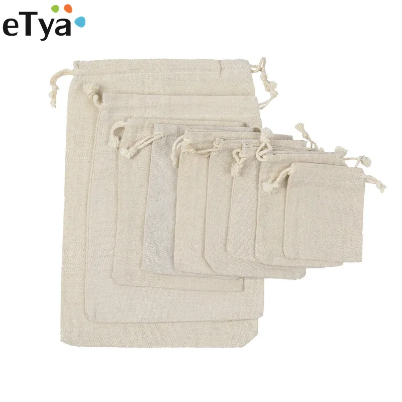 Многоразовая Хлопковая сумка для покупок eTya на шнурке женщин и мужчин дорожные