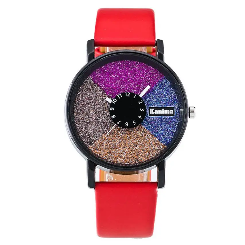 Red Классные Montre Femme Модные женские красивые кожаные повседневные часы Роскошные Аналоговые кварцевые часы уникальные наручные часы 2018New - Цвет: Red