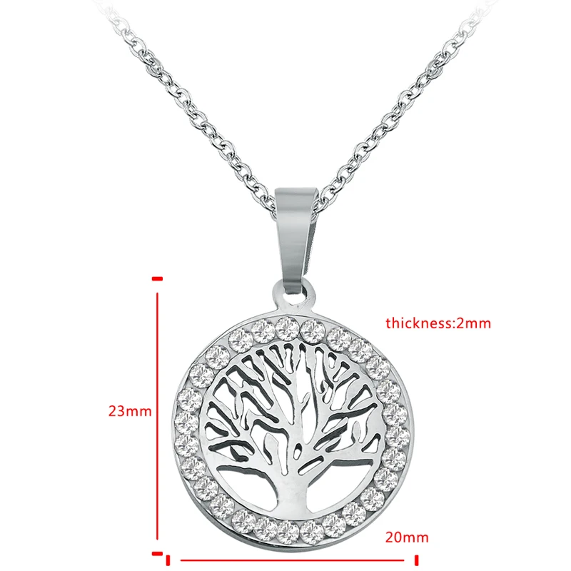Золотое ожерелье с кулоном в виде дерева жизни кристаллами из нержавеющей стали