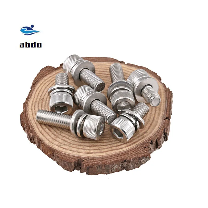 

DIN912 M3 M4 M5 M6 M8 304 stainless steel triple combination hexagon screws cylinder head with flat cushion screw set sus304