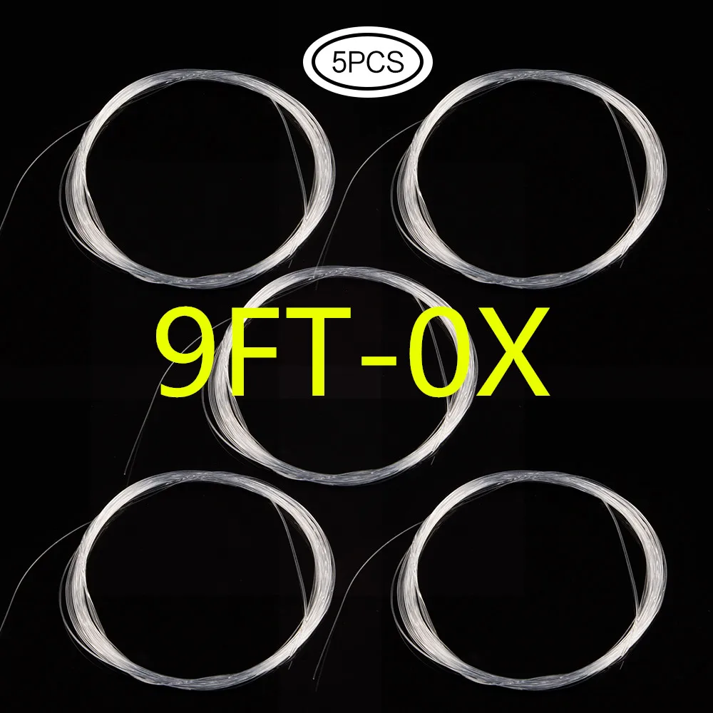 9FT-0X 5 шт. коническая леска с петлей 9 футов/15 футов нейлоновая леска для ловли нахлыстом Размер прозрачная леска для ловли нахлыстом - Цвет: 9FT-0X