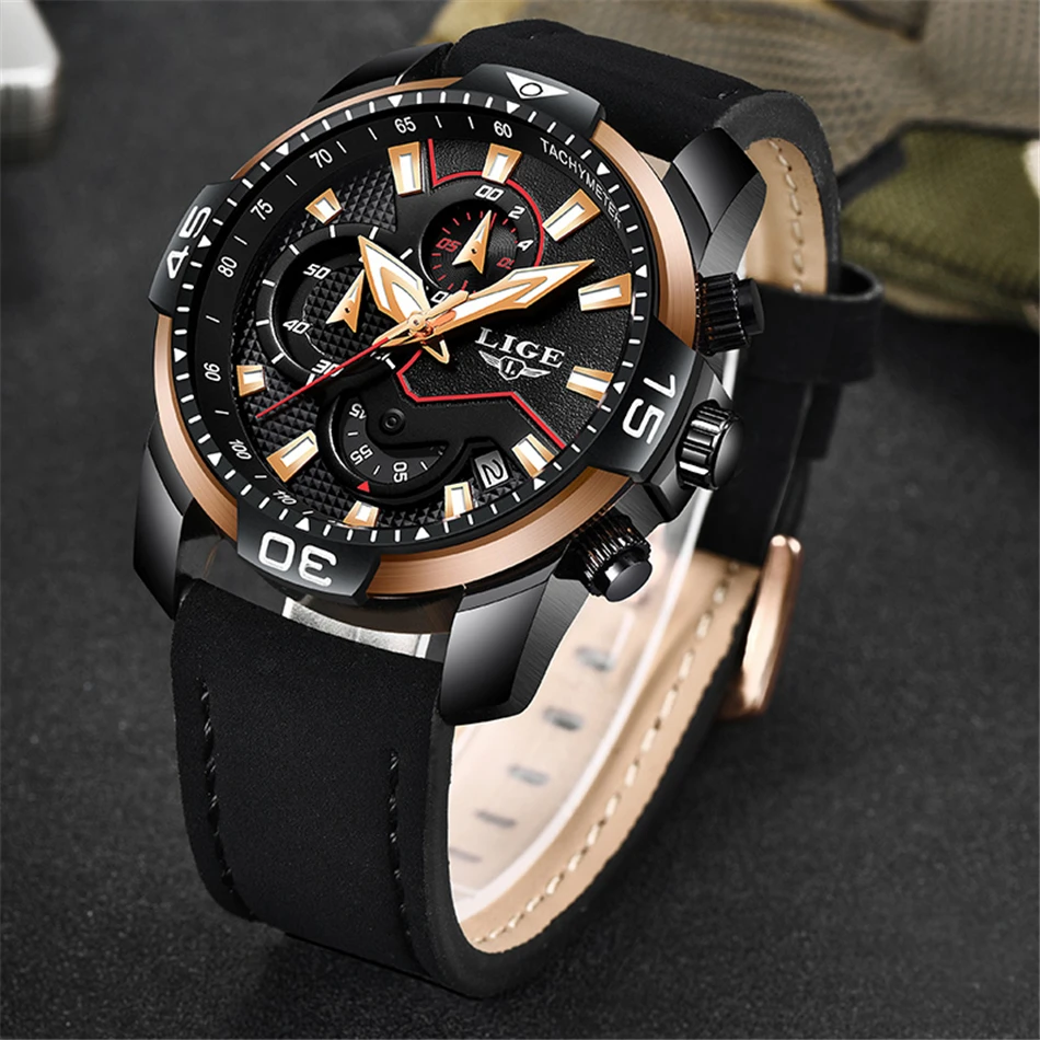 Relogio Masculino LIGE Новые Мужские часы Мужские кожаные автоматические Дата кварцевые роскошные мужские часы брендовые водонепроницаемые спортивные часы