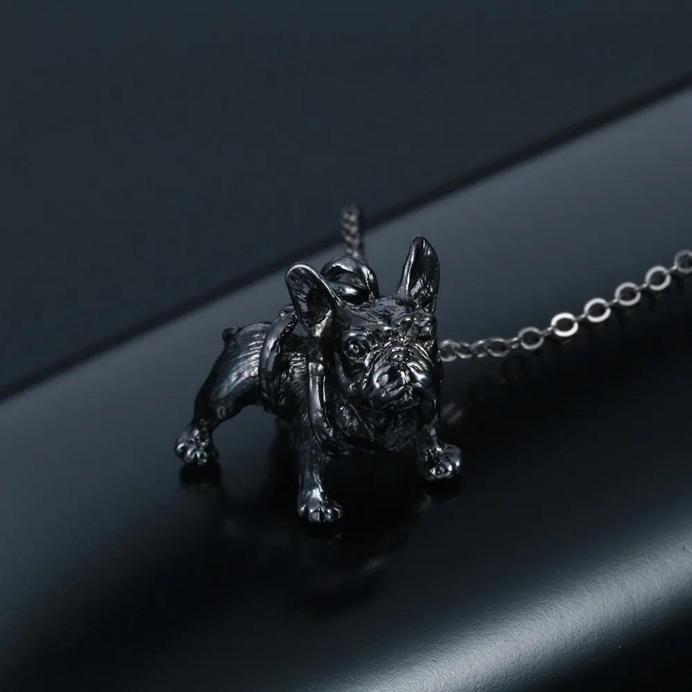 Французский бульдог 3D животное подвеска ожерелье короткое длинное цепь Античная