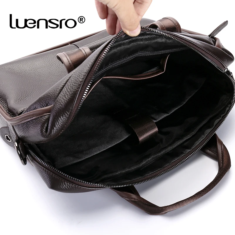 Мужской портфель LUENSRO деловые сумки из натуральной кожи черные Офисные на плечо