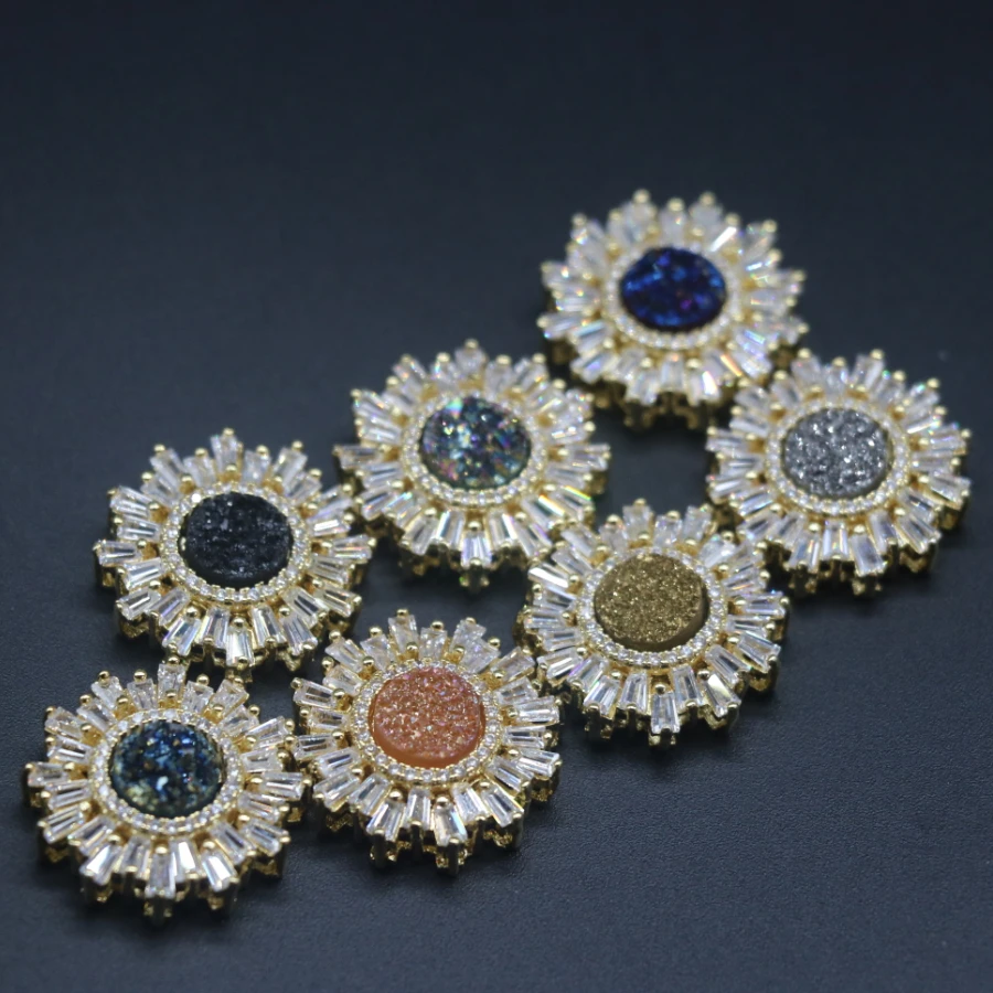 Новый Циркон 1 дюжина титана Друза Агат коннектор ожерелье с золотой пластиной