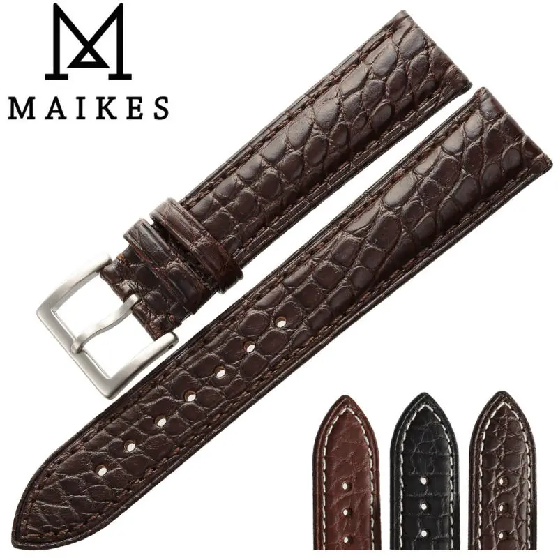 MAIKES New Luxury Accessories Genuine Alligator Leather Watch Band Strap Brown 18 20 21 22 24mm Crocodile Watchband For IWC