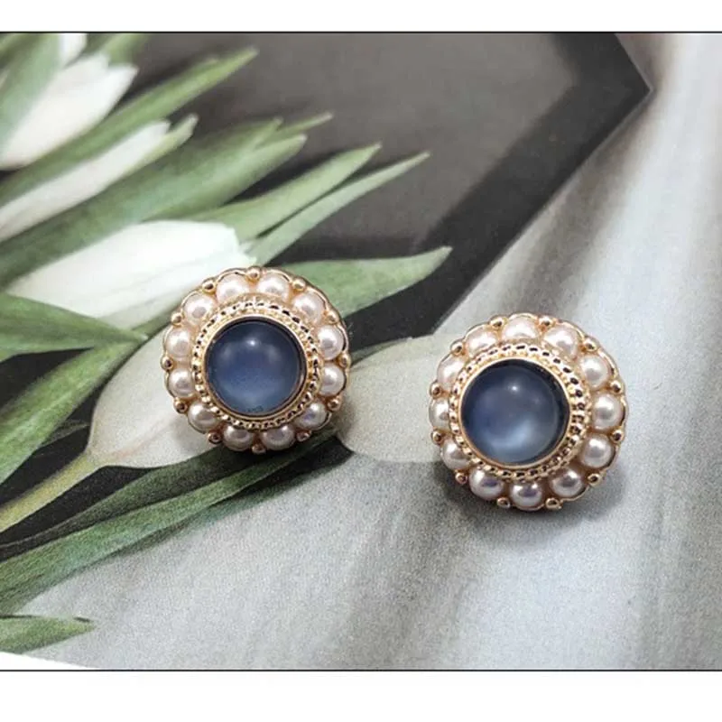 Blue Винтажные массивные серьги, геометрические жемчужные клипсы для женщин, висячие серьги без пирсинга, современное ювелирное изделие - Окраска металла: Blue