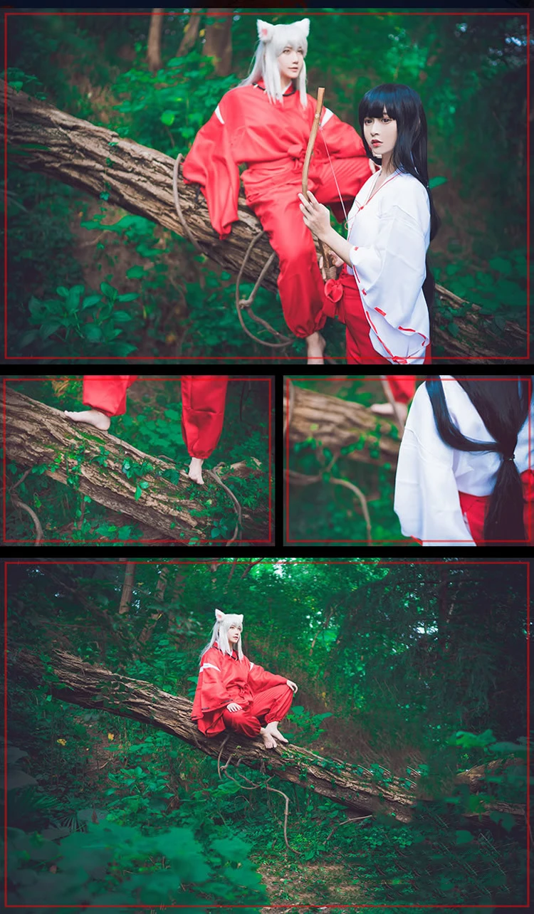 Аниме Inuyasha Косплей костюмы Красный японский кимоно мужской халат костюм W парики уши и ожерелье для Хэллоуина вечерние для мужчин и женщин