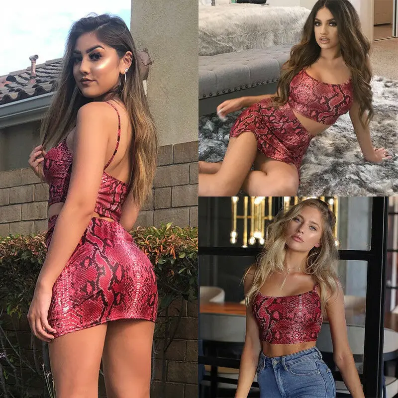 Женские Короткие Топы юбка Bodycon Вечеринка комплект из двух частей платье |