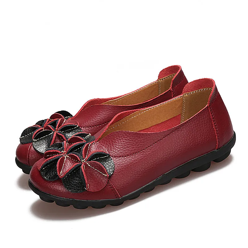 wine red MEMUNIA/женские ботинки размера плюс; большие размеры 35-44; модная женская обувь на плоской подошве; Закрытая женская обувь с круглым носком обувь из натуральной кожи повседневные лоферы; удобные туфли-лодочки - Цвет: wine red