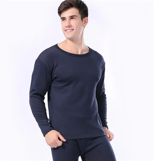 Navy Blue Термобелье для мужчин и женщин, подштанники, зимние теплые шерстяные бархатные мужские топы+ штаны, комплект из хлопкового флиса, мужская и женская одежда размера плюс - Цвет: Navy Blue