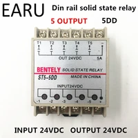 free shipping 5dd 5 channel din rail ssr quintuplicate five input output 24vdc single phase dc solid state relay plc module hot