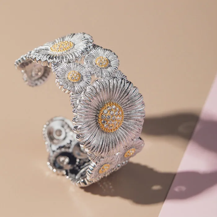 CMAJOR, ювелирные изделия из стерлингового серебра, винтажные, элегантные, Маргаритка, Bellis, Perennis, браслеты, 35 мм, ширина, два тона, браслет, манжета для женщин