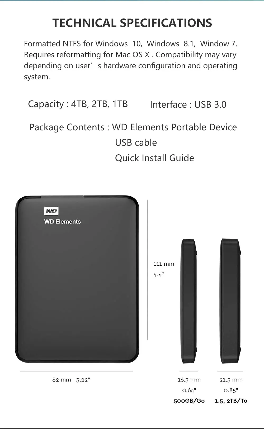 Western Digital WD Elements портативный жесткий диск 1 ТБ 2 ТБ 4 ТБ внешний hdd 2,5 дюймов USB 3,0 жесткий диск для ПК ноутбука