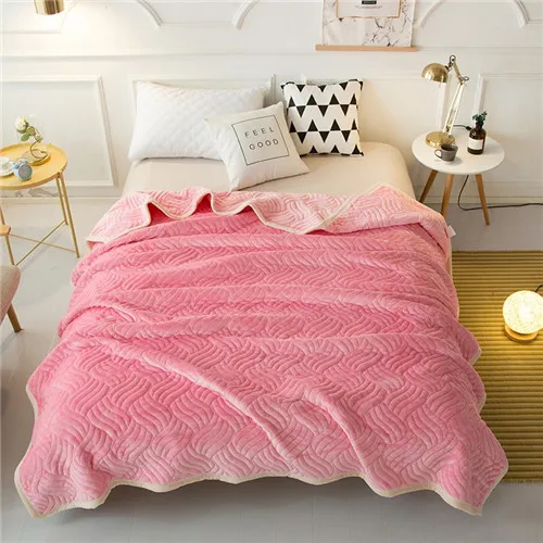 pink bed cover Лоскутное одеяло, уплотненное теплое покрывало на кровать, Двухслойное Флисовое одеяло 200*230 см, зимнее постельное белье, 3D постельное белье с оборками - Цвет: pink bed cover