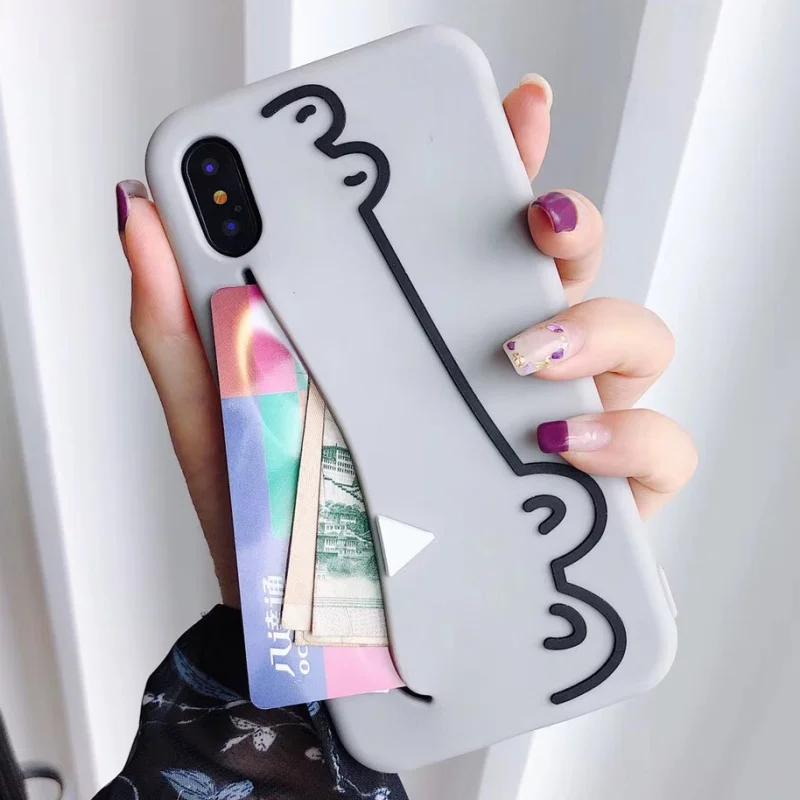 Милый мультфильм 3D Крокодил карта посылка чехол для телефона для iphone MAX Xr X 7 8 6s плюс слоты для карт бумажник силиконовый мягкий чехол Fundas - Цвет: Серый