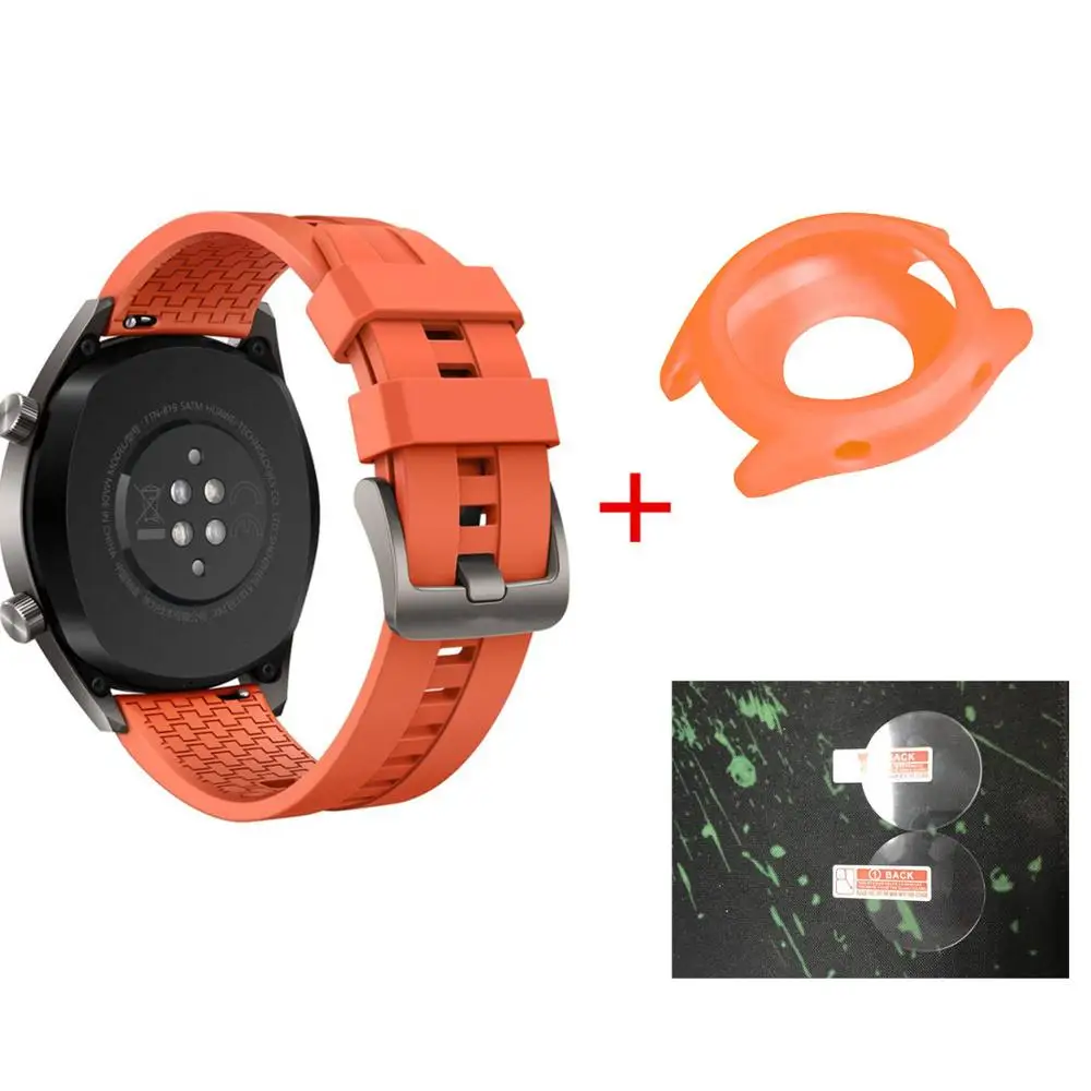 Хаки 5 цветной ремешок для huawei watch GT ремешок на запястье ремень+ мягкий чехол для huawei watch GT закаленное стекло Защита экрана - Цвет: Хаки