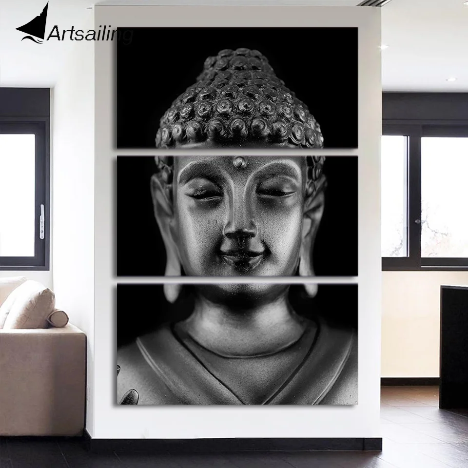 

ArtSailing 3 panel Canvas HD wall art black and white buddha head face Home decoration picture for living room Posters NY-7147C