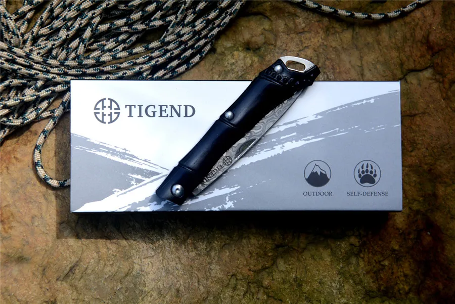 Дамасский нож TIGEND CF5406 карманный складной нож ebony с деревянной ручкой для походов и охоты