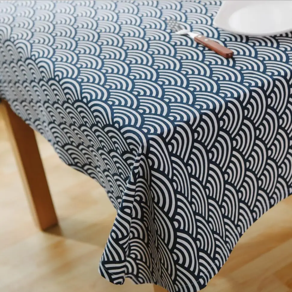 

[ Slow Soul] Japan Style Blue Waves Tablecloth Mediterranean Geometric Totem Folk Table Cover Toalha De Mesa Nappe Rectangulaire
