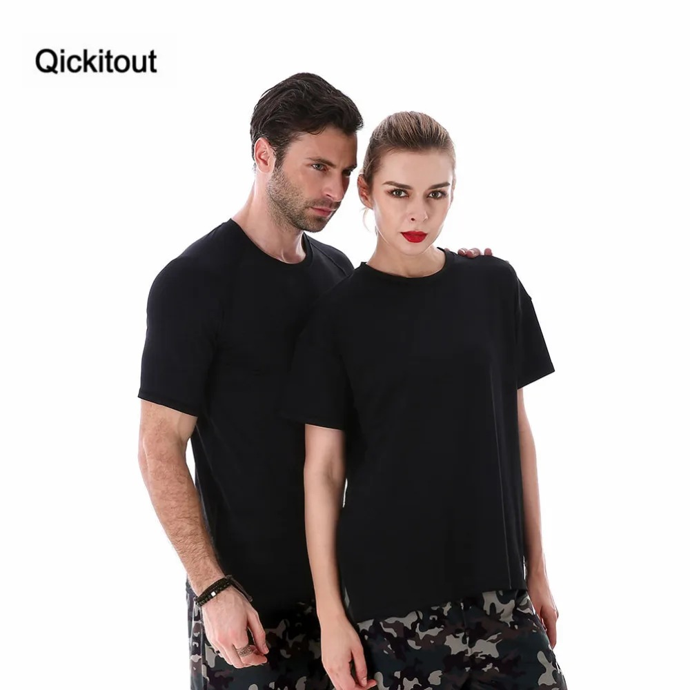 Женская Повседневная футболка Qickitout черная однотонная хлопковая брендовая