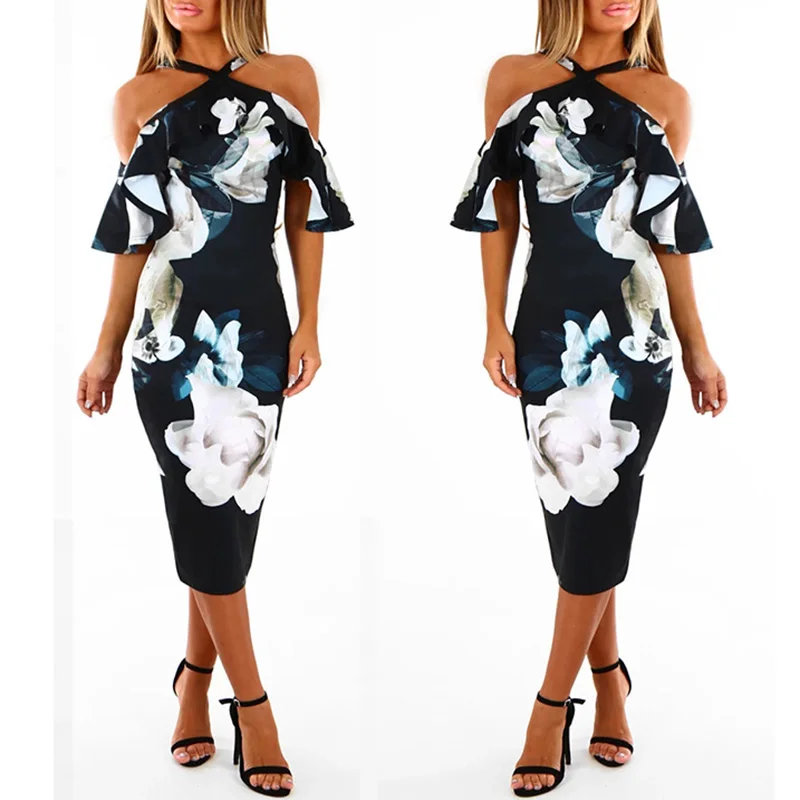 Женское облегающее платье с оборками повседневное летнее пляжное карандаш