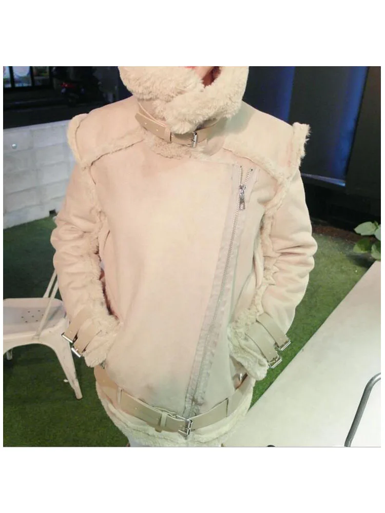 

Lapel faux Suede coat leather jacket coat Winter Motorcycle faux leather jacket Winter Fashion outwear short jacket overcoat