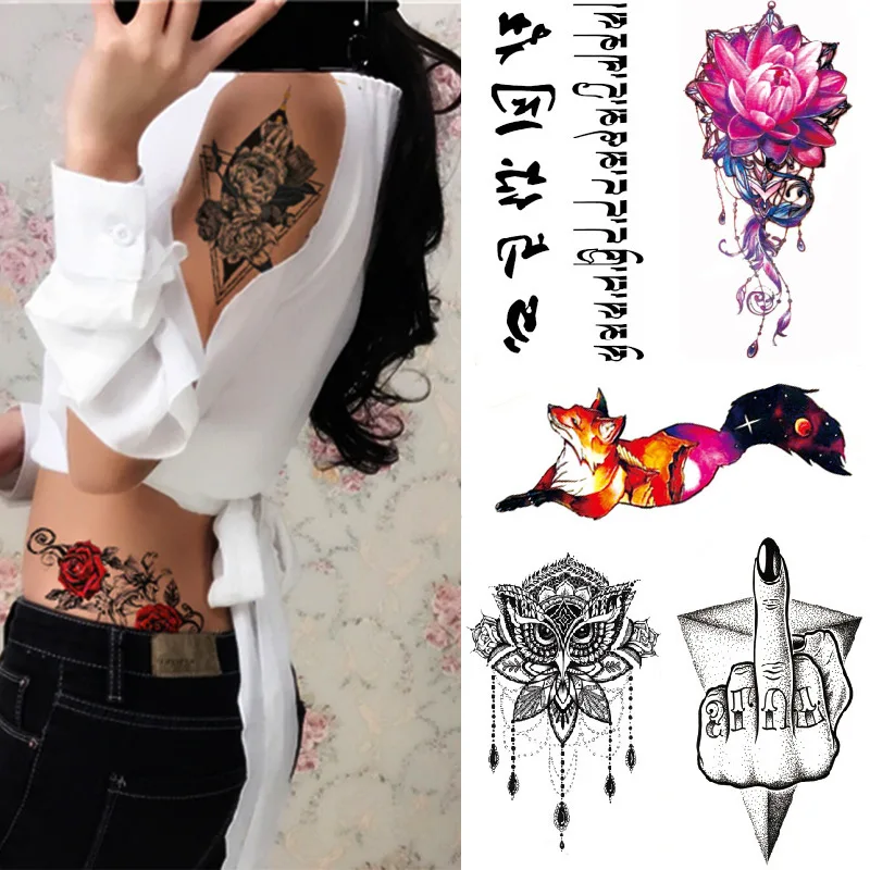 

5 Pieces/set Small Full Flower Arm Temporary Waterproof Tattoo Stickers Fox Owl for Women Men Body Art 8 Designs XQB Combination