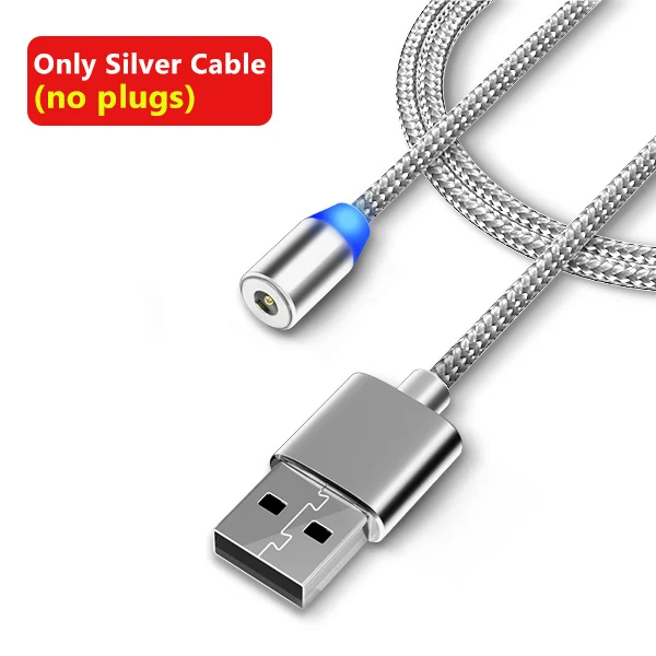 NOHON 3 в 1 быстрый Магнитный зарядный кабель светодиодный 8-контактный Micro usb type C для iPhone X 7 8 6 Xiaomi 4 магнитные кабели для зарядки - Цвет: Silver cable no plug