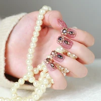 24pcs women false nails tips beads decor bride quick remove fake nails me88