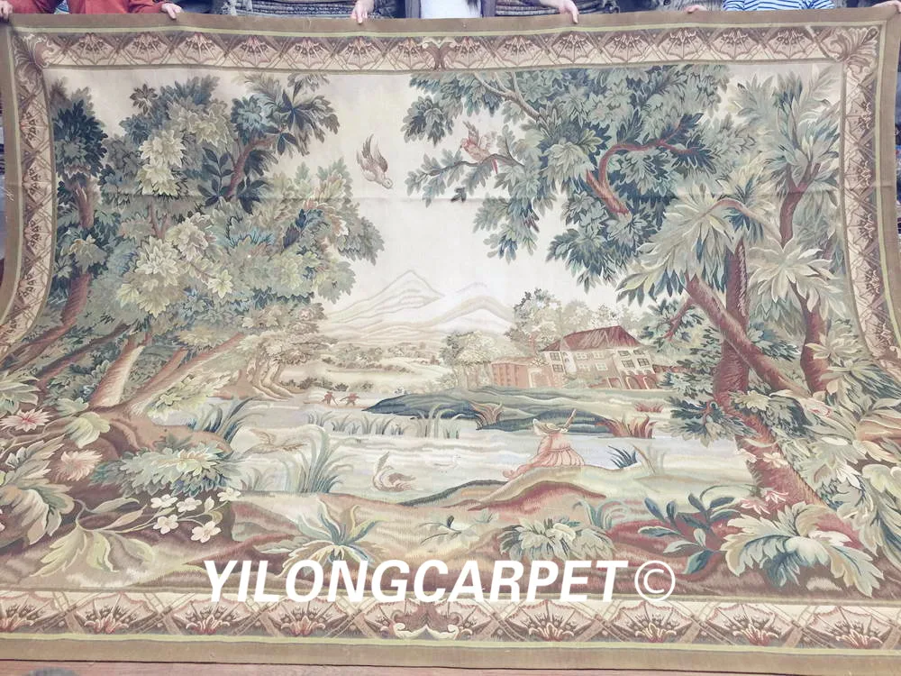 Koop Yilong 9.5 'x12. 5' Nieuwe Muur Opknoping Aubusson Wandtapijten Pure Wol Handgemaakte Wollen Tapestry (Au44-9.5x12.5)