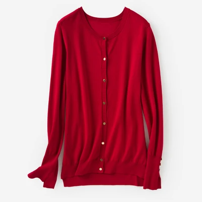 Deep Red SuyaDream женские прочные кардиганы с длинными рукавами и металлическими пуговицами свитера осень зима - Цвет: Deep Red