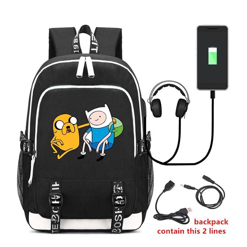Время приключений Финн рюкзак сумка ж/USB Мода порт/замок наушников для подростков студентов школы путешествия сумка для ноутбука