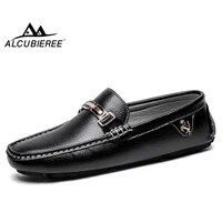 alcubieree brand genuine leather loafers high quality mens driving shoes summer casual slip on flat moccasins male boat shoes