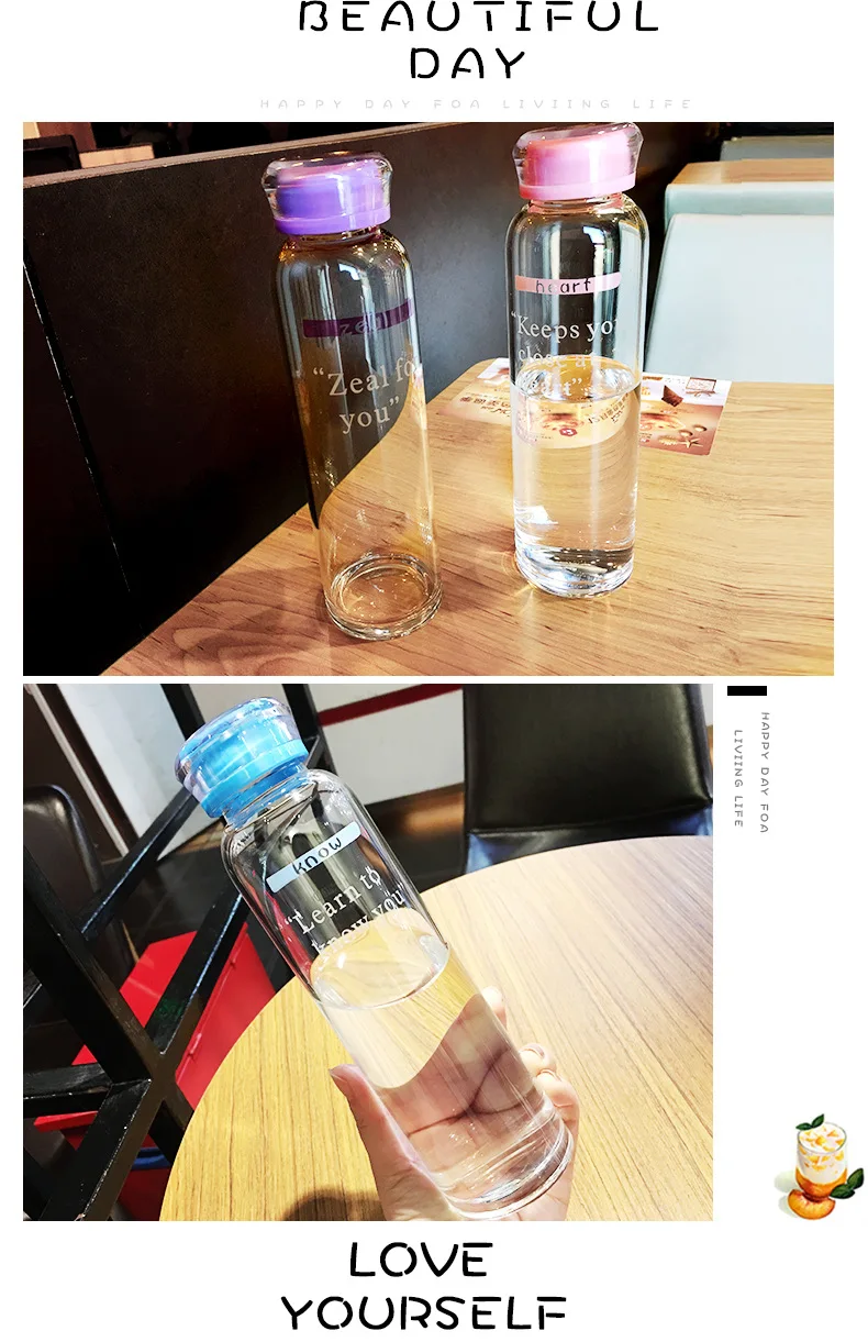Корейская Милая стеклянная бутылка для воды ярких цветов для Gilr, портативные бутылки для сока