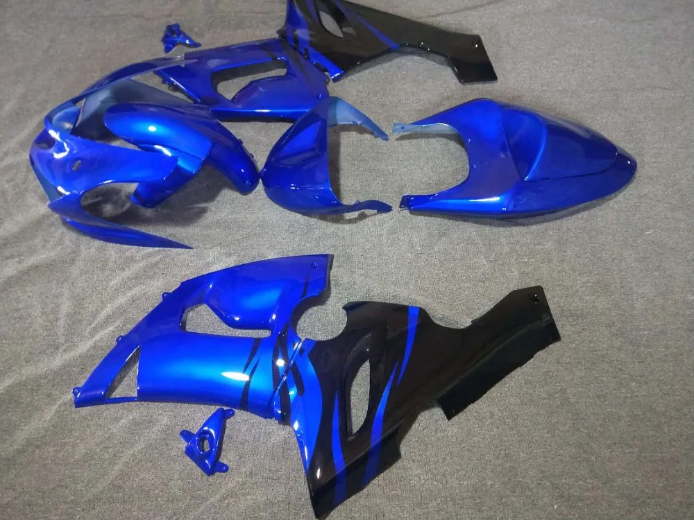 Лучшая цена комплект обтекателей для Kawasaki ZX6R 2005 2006 черные и синие детали 05 06 Ninja 636