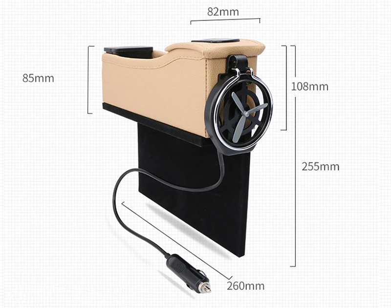 

Car USB Chargable Storage Organizer Box Leather Bag Left Side Seat Gap Car Multi-functional Folder Cup Holder Drink Holder