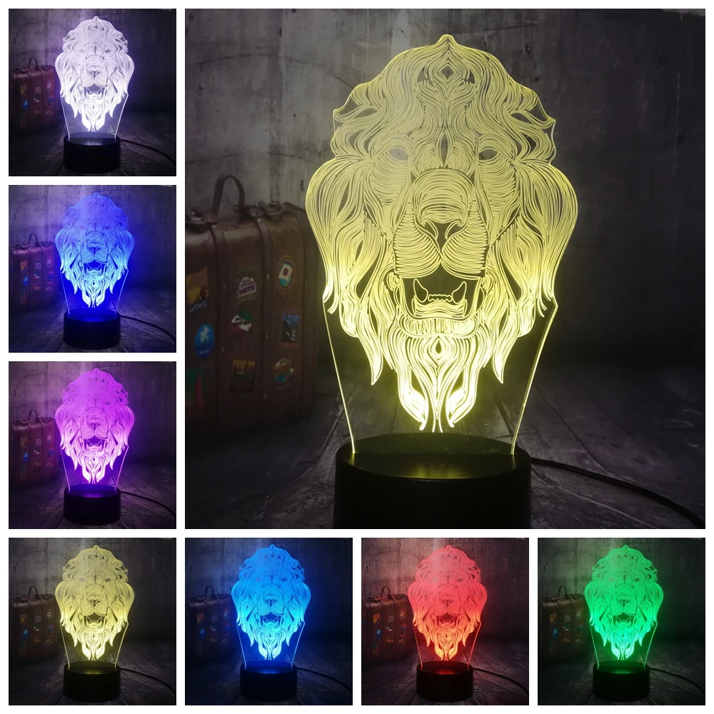Животный Лев крутой 3D СВЕТОДИОДНЫЙ Ночник светильник USB RGB настольная лампа