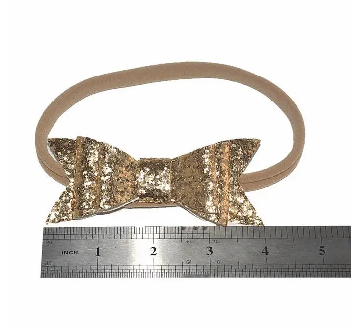 

12 Colors High Quality Nylon Hair Accessories Handmade Solid Nylon Headband With Leather Bow For Girls Kids Children Headwear