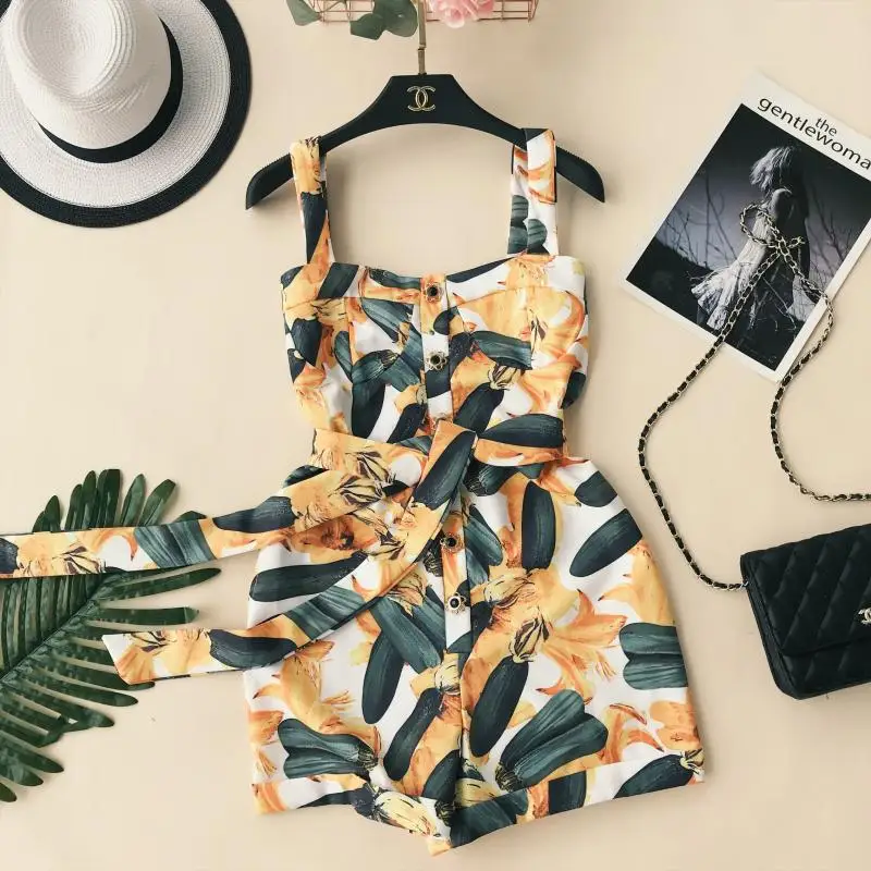 Женский комбинезон с высокой талией повседневные шорты широкими штанинами и