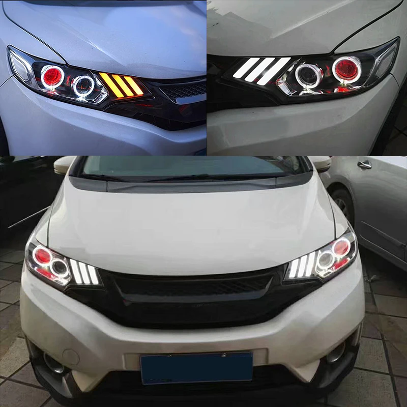 CNSUNNYLIGHT для Honda Fit/JAZZ- Автомобильные фары в сборе Чехол W/светодиодный Demon Eyes DRL указатели поворота прожекторные линзы