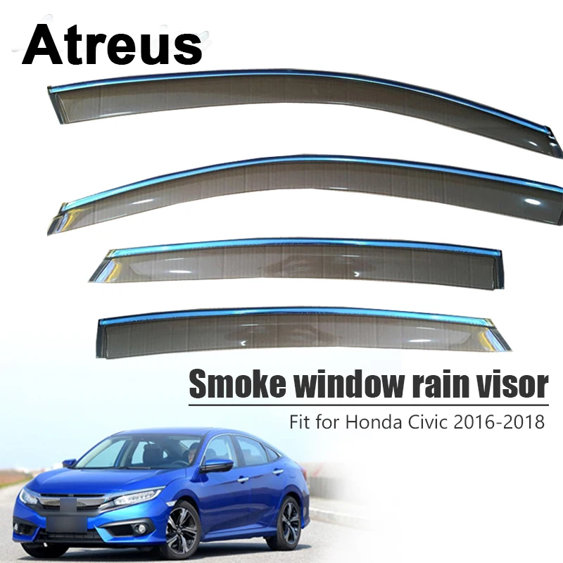

Atreus 4pcs For Honda Civic 2016 2017 2018 Car Accessories Door Smoke Window Sun Rain Visor Wind Deflectors Guard Shield Covers