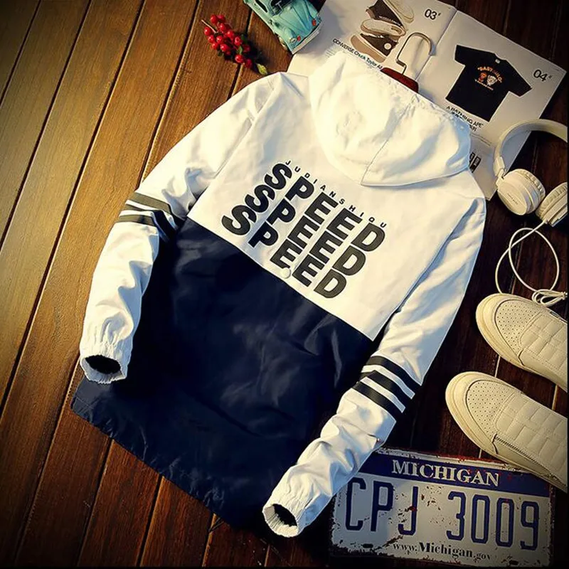 Мужская повседневная куртка с капюшоном Весенняя мужская буквенным принтом на