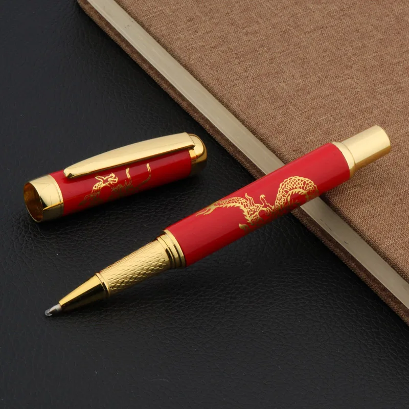 

red Porcelain With Golden Dragon Painting gift Trim Rollerball Pen