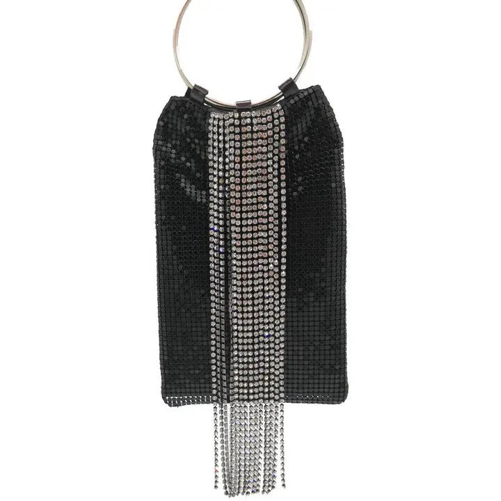 Black Evening Bag Бутик De FGG ослепительный серебряный кристалл кисточкой женский алюминиевый вечерний кошелек Коктейльные Вечерние браслеты клатч сумочка - Цвет: Black Evening Bag