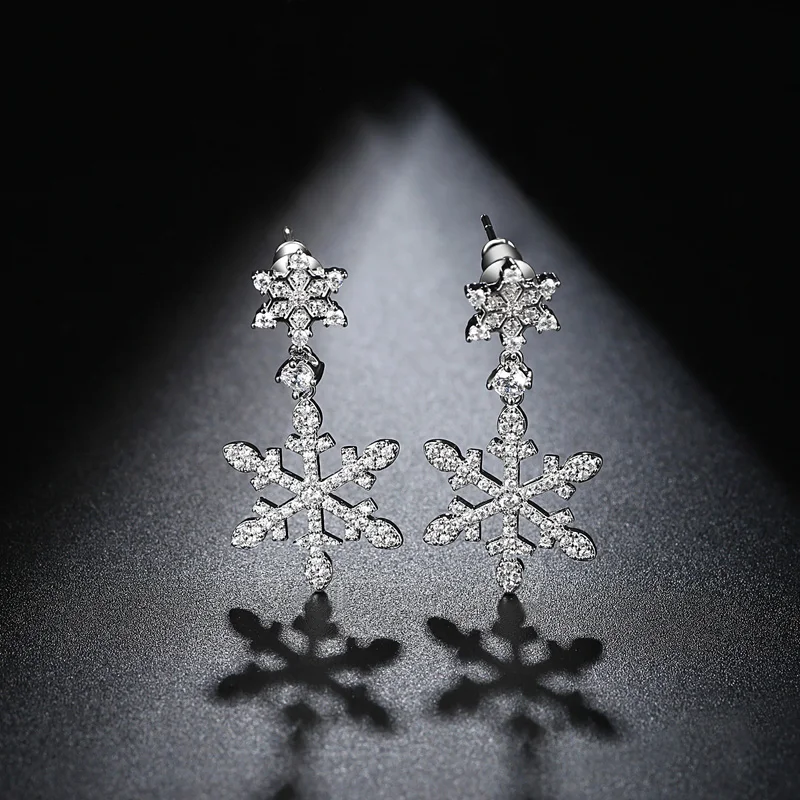 Мода Снежинка Форма белый цвет золотистый кубического циркония серьги ювелирные